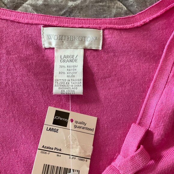 Worthington Womens  Pink Rayon/Nylon Top With Bow Detail Large preppy feminine - Picture 3 of 9